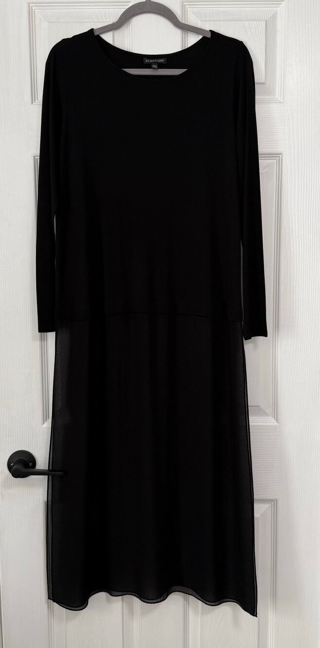 Eileen Fisher Women's Black Lagenlook Sheer Tunic Top Size Medium